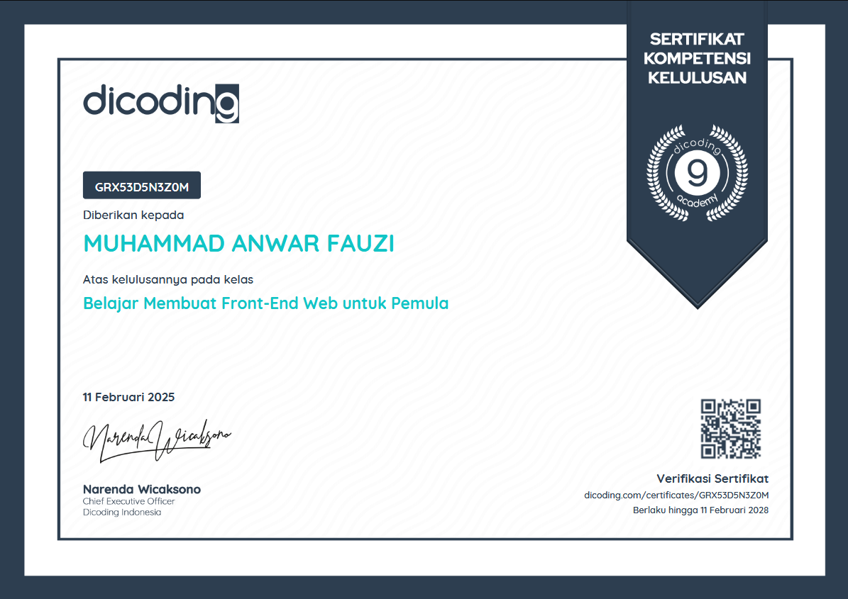 Sertifikat Belajar Membuat Front-End Web